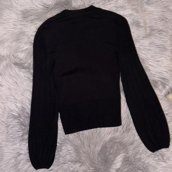 Express Ribbed & Pointelle Mock Neck Sweater w/ Balloon Sleeve Details SMALL - Picture 7 of 8